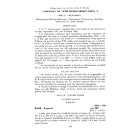 UNIVERSITY of LUND RADIOCARBON DATES II SOREN HAKANSSON Radiocarbon Dating Laboratory, Department of Quaternary Geology University of Lund, Sweden