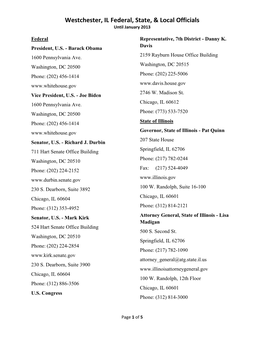 Westchester, IL Federal, State, & Local Officials