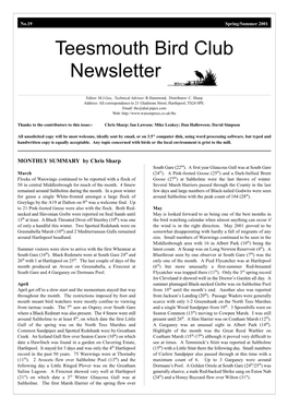 Teesmouth Bird Club Newsletter