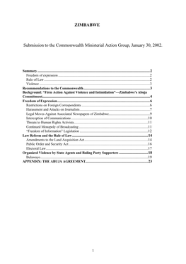 ZIMBABWE Submission to the Commonwealth Ministerial Action