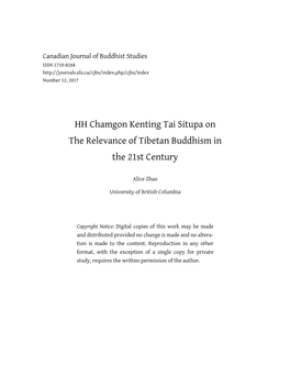 HH Chamgon Kenting Tai Situpa on the Relevance of Tibetan Buddhism in the 21St Century