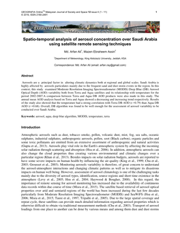 Spatio-Temporal Analysis of Aerosol Concentration Over Saudi Arabia Using Satellite Remote Sensing Techniques