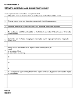 Case Study Based on Recent Earthquakes Week 5 Lesson 9