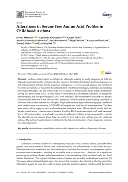 Alterations in Serum-Free Amino Acid Profiles in Childhood Asthma