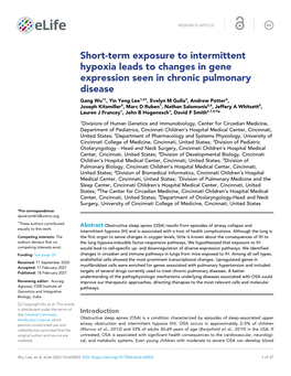 Short-Term Exposure to Intermittent Hypoxia Leads to Changes in Gene