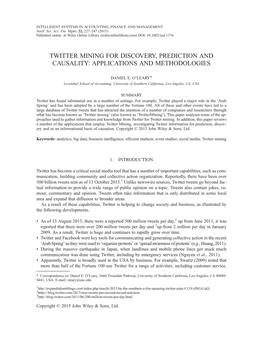 Twitter Mining for Discovery, Prediction and Causality: Applications and Methodologies