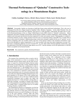 Thermal Performance of “Quincha” Constructive Tech- Nology in a Mountainous Region