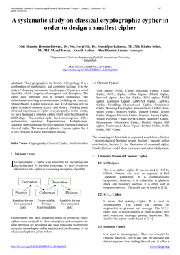 A Systematic Study on Classical Cryptographic Cypher in Order to Design a Smallest Cipher