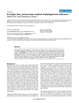 A Simple, Fast, and Accurate Method of Phylogenomic Inference Martin Wu* and Jonathan a Eisen*†‡