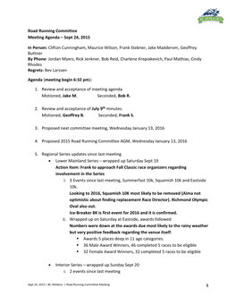 Road Running Committee Meeting Agenda – Sept 24, 2015
