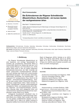 Die Echinodermen Der Rügener Schreibkreide (Maastrichtium, Deutschland) – Ein Kurzes Update Der Nachgewiesenen Arten