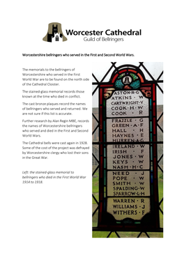 Worcestershire Bellringers Who Died Or Served and Returned from The