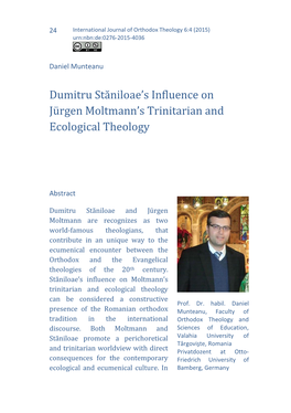 Dumitru Stăniloae's Influence on Jürgen Moltmann's Trinitarian And