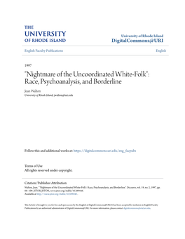 Race, Psychoanalysis, and Borderline Jean Walton University of Rhode Island, Jwalton@Uri.Edu