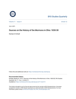 Sources on the History of the Mormons in Ohio: 1830-38
