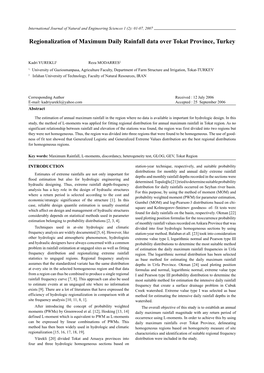 Regionalization of Maximum Daily Rainfall Data Over Tokat Province, Turkey