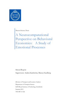 A Neurocomputational Perspective on Behavioral Economics: a Study of Emotional Processes