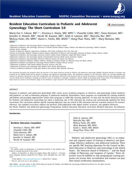 Resident Education Curriculum in Pediatric and Adolescent Gynecology: the Short Curriculum 3.0