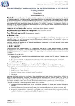Rio Antirio Bridge- an Evaluation of the Paragons Involved in the Decision Making Process Karaoulanis Andreas MBA Msceng