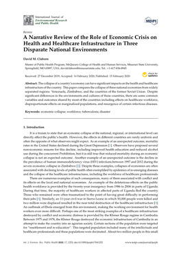 A Narrative Review of the Role of Economic Crisis on Health and Healthcare Infrastructure in Three Disparate National Environments