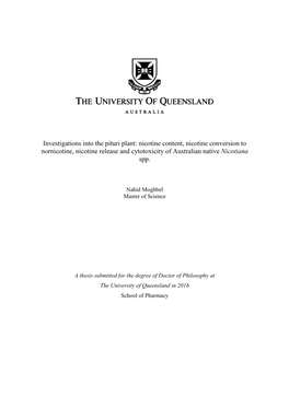 Investigations Into the Pituri Plant: Nicotine Content, Nicotine Conversion to Nornicotine, Nicotine Release and Cytotoxicity of Australian Native Nicotiana Spp