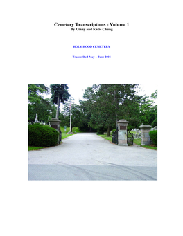 Cemetery Transcriptions - Volume 1 by Ginny and Katie Chung
