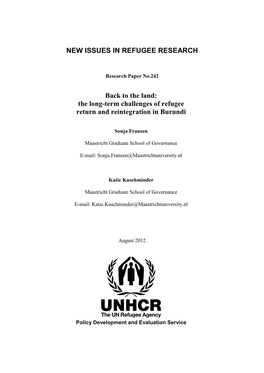 The Long-Term Challenges of Refugee Return and Reintegration in Burundi