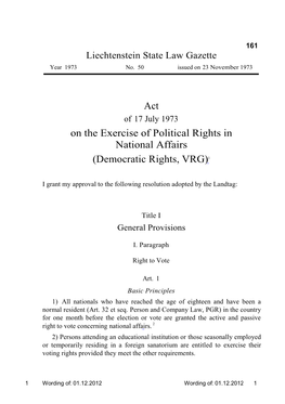 Act on the Exercise of Political Rights in National Affairs of 31 August 1922