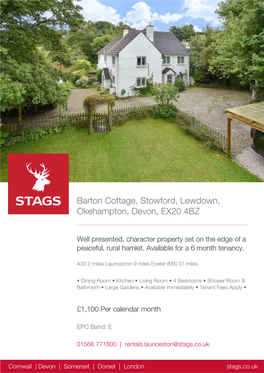 Barton Cottage, Stowford, Lewdown, Okehampton, Devon, EX20 4BZ