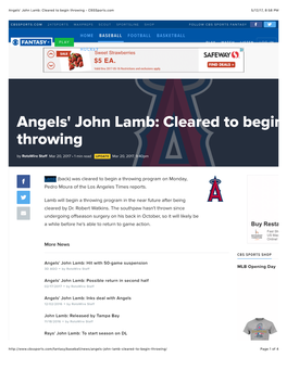 Angels' John Lamb: Cleared to Begin Throwing - Cbssports.Com 5/12/17, 8�58 PM