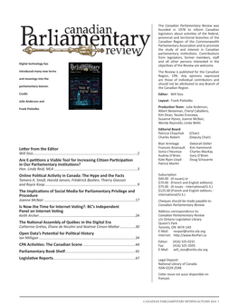 WINTER 2014 Are E-Petitions a Viable Tool for Increasing Citizen Participation in Our Parliamentary Institutions?