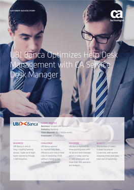 UBI Banca Optimizes Help Desk Management with CA Service Desk Manager