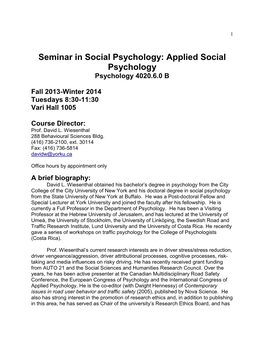 Applied Social Psychology Psychology 4020.6.0 B