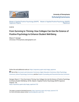 How Colleges Can Use the Science of Positive Psychology to Enhance Student Well-Being