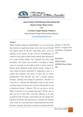 Mudrā Pandita MGPSSR Dalam Ritual Hindu Bali (Kajian Teologi, Magis, Estetis) Oleh I Nyoman Nengah Sukanda Arimbawa Ikatan Nasi