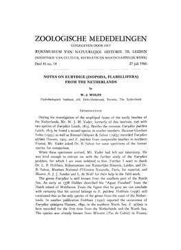 Zoologische Mededelingen Uitgegeven Door Het