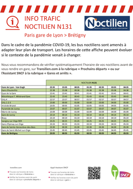 Horaires Noctilien N131 N133