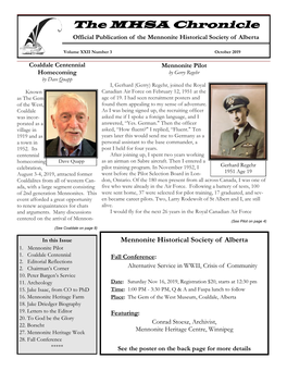The MHSA Chronicle Official Publication of the Mennonite Historical Society of Alberta