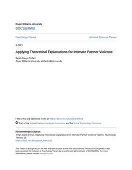 Applying Theoretical Explanations for Intimate Partner Violence