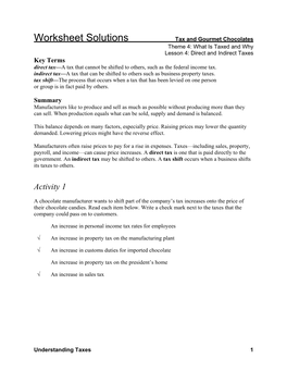 Worksheet Solutions: Tax and Gourmet Chocolates