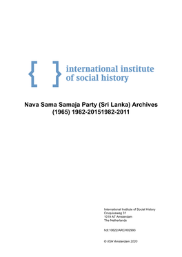 Nava Sama Samaja Party (Sri Lanka) Archives (1965) 1982-20151982-2011