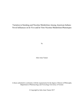 Variation in Smoking and Nicotine Metabolism Among American Indians: Novel Influences on in Vivo and in Vitro Nicotine Metabolism Phenotypes