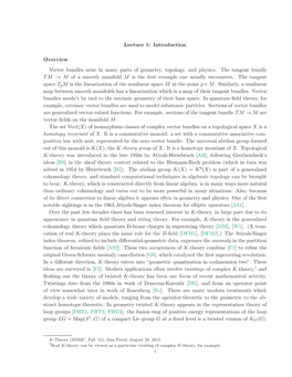 Lecture 1: Introduction Overview Vector Bundles Arise in Many Parts