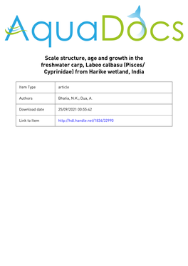 Scale Structure, Age and Growth in the Freshwater Carp, Labeo Calbasu (Pisces/ Cyprinidae) from Harike Wetland, India