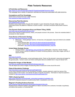 Plate Tectonic Resources