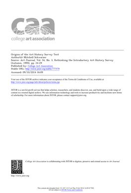 Origins of the Art History Survey Text Author(S): Mitchell Schwarzer Source: Art Journal, Vol