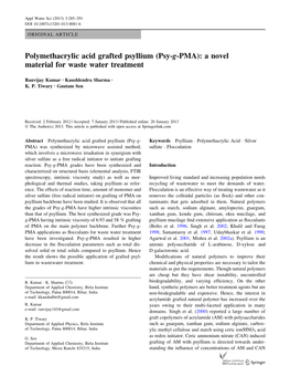 Polymethacrylic Acid Grafted Psyllium (Psy-G-PMA): a Novel Material for Waste Water Treatment