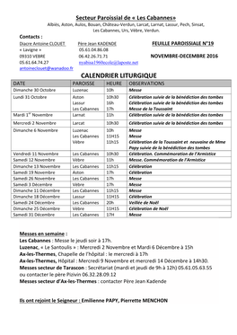 Calendrier Liturgique