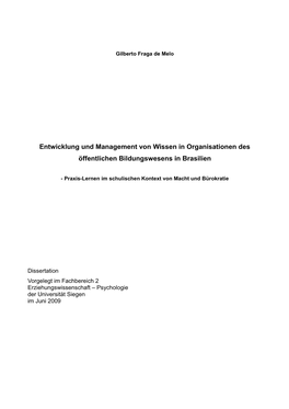 Entwicklung Und Management Von Wissen in Organisationen Des Öffentlichen Bildungswesens in Brasilien