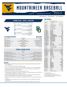 2021 Schedule Game 24-26 //Wvu at Baylor Probable